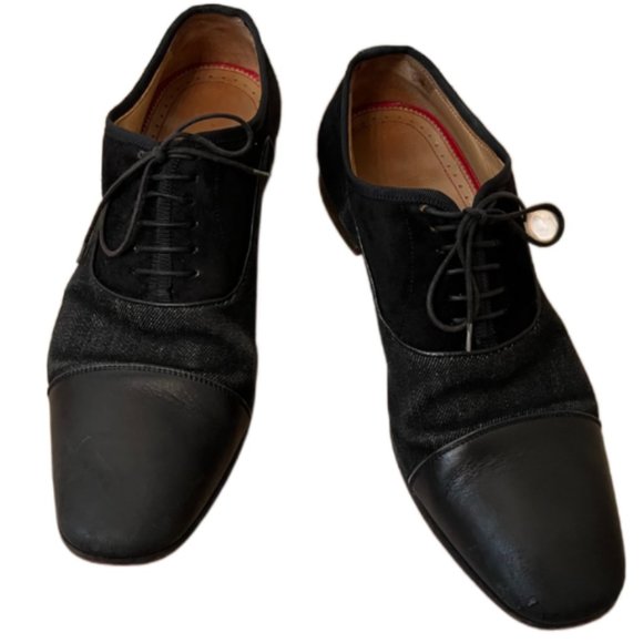 Men's Christian Louboutin Black Leather And Suede Greggo Oxfords. Size 40/7 - Picture 4 of 15